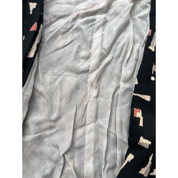 Vintage Japanese Kimono Haori Jacket Silk Black All Over Print Lined Womens Mens - Picture 3 of 8